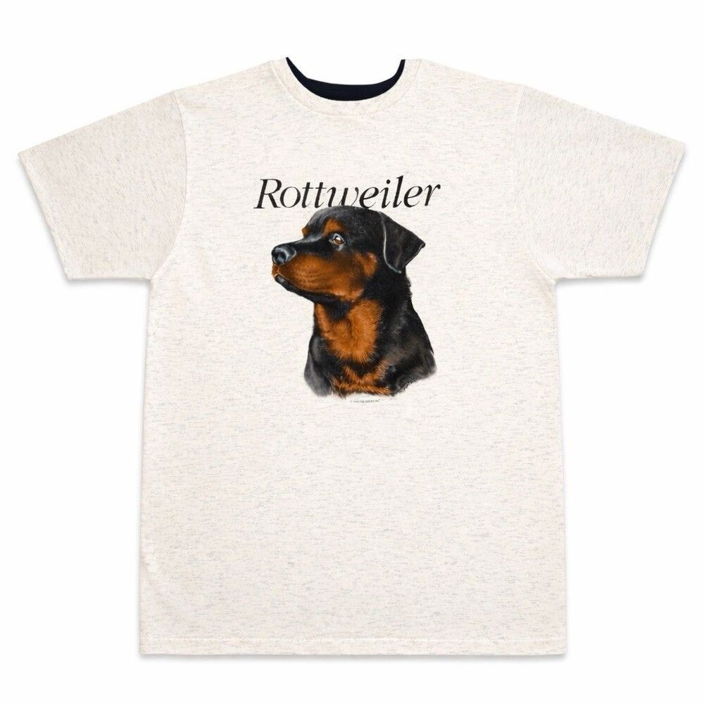 Rare Vintage 1990 Air Waves Rottweiler Dog Puppy Portrait Graphic T-Shirt L